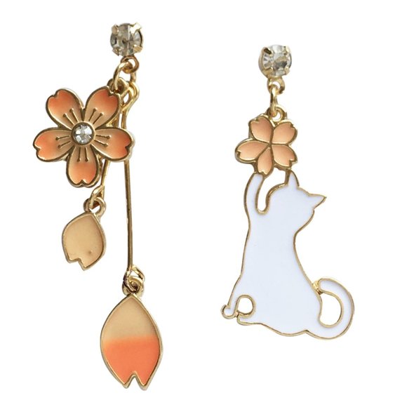 Sakura & Kitten Drop Earrings - Picture 5 of 5